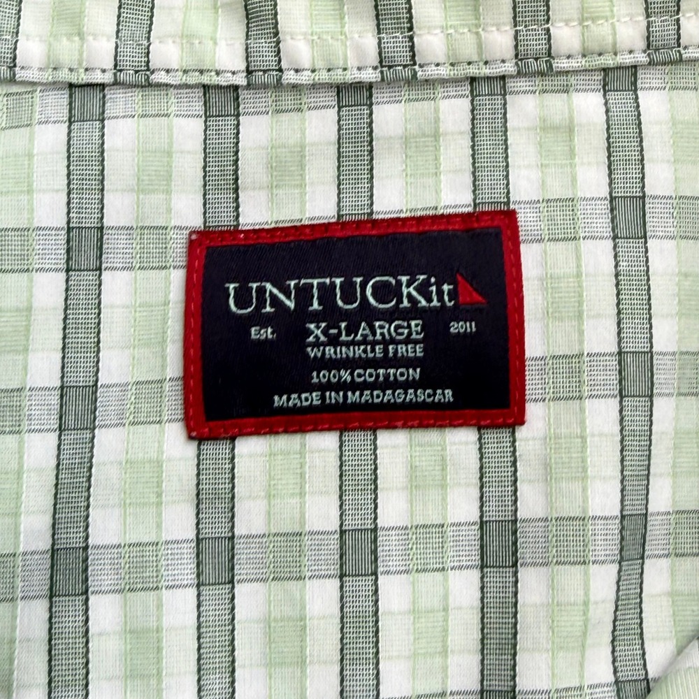 UNTUCKit Mens XL Green White Plaid Wrinkle Free Cotton Long Sleeve Button Down - Picture 6 of 9